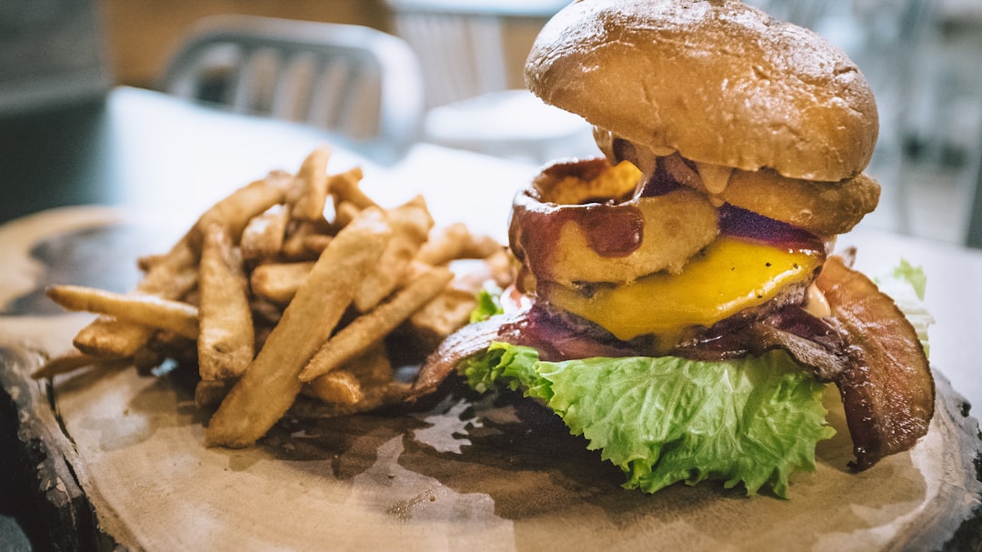 Amazing cheeseburger with fries