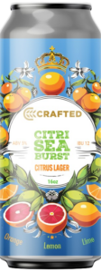 Image shows off the can design for Crafted's CitriSeaBurst citrus lager