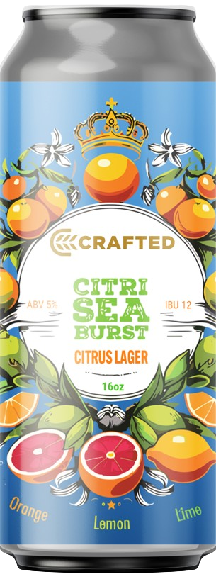 Image shows off the can design for Crafted's CitriSeaBurst citrus lager