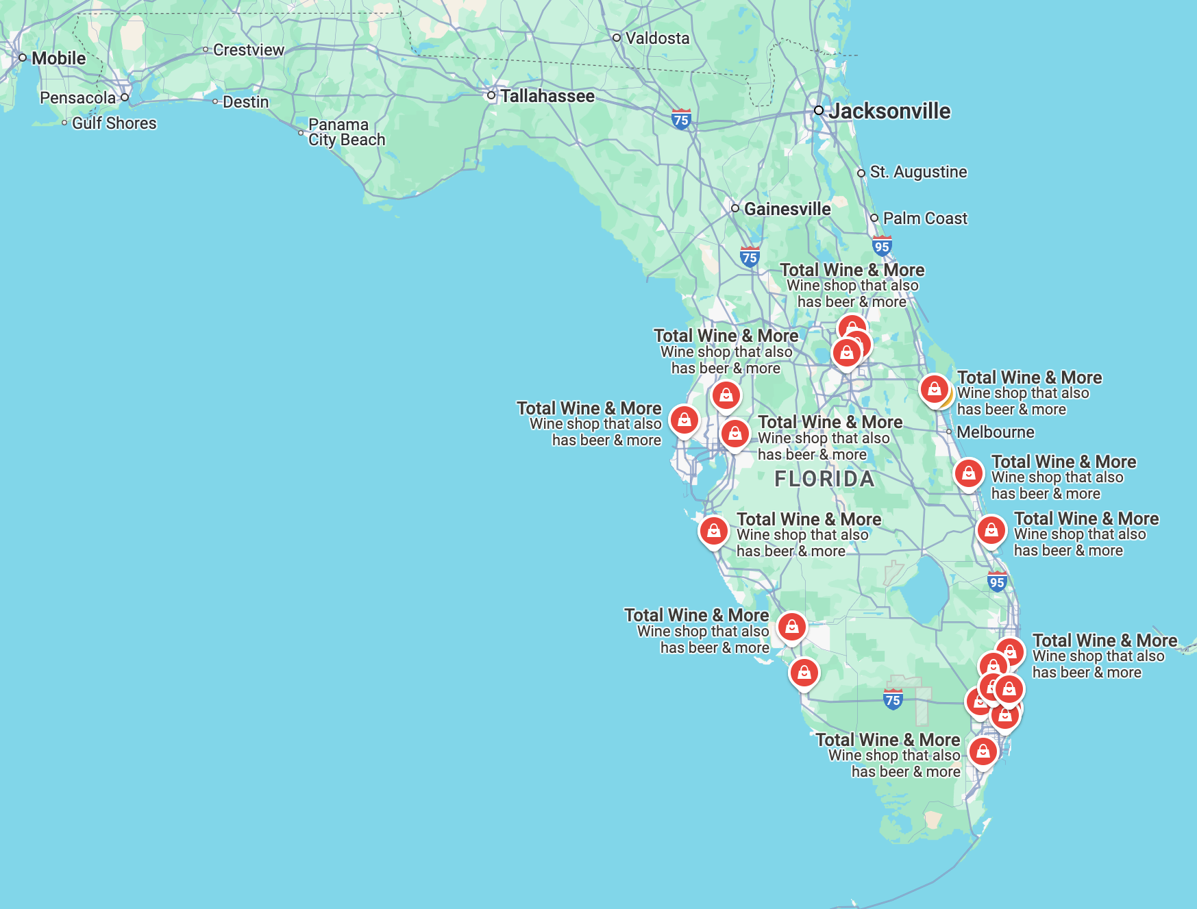 Map of Florida showing stores that carry CitriSeaBust