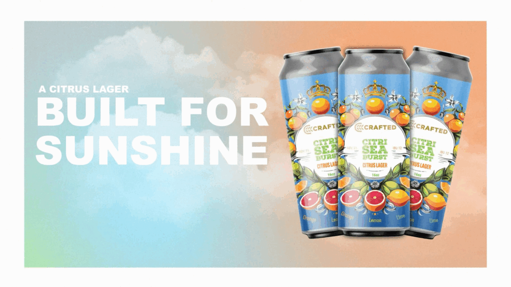 Showing off a can of CitriSeaBurst citrus lager