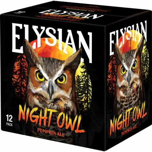 a box of roasted pumpkin ales in bottles with an owl on the packaging